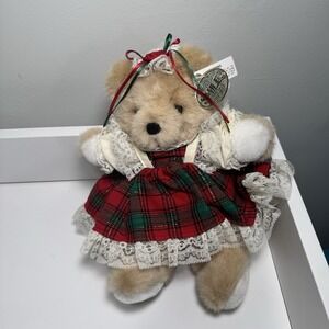 1991 World of Smile NWT Brown Bear Plush Christmas Stuffed Victorian Noel Lace